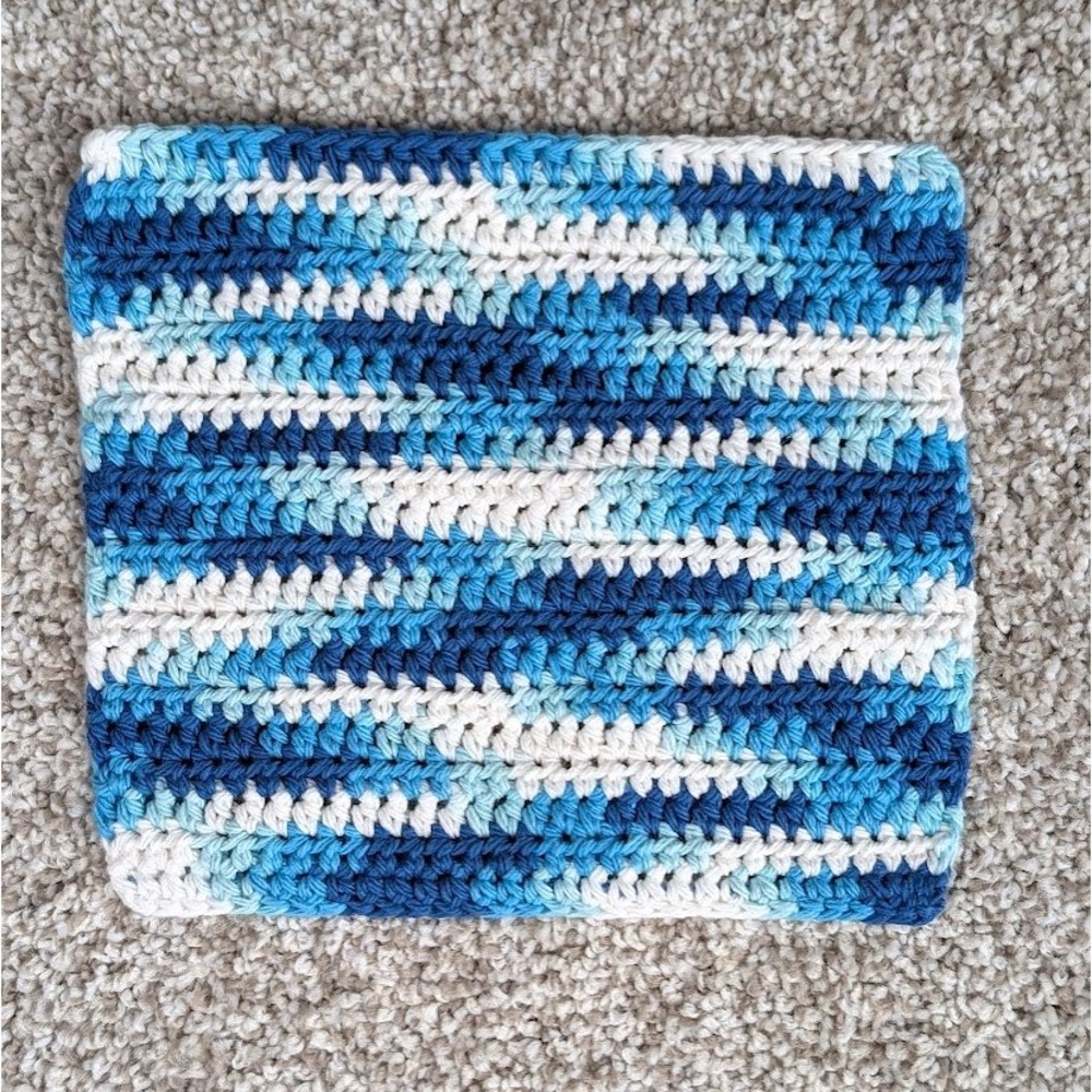 Handmade Crochet Washcloths Blue White Hippi Cotton Dishcloths Kitchen Bathroom